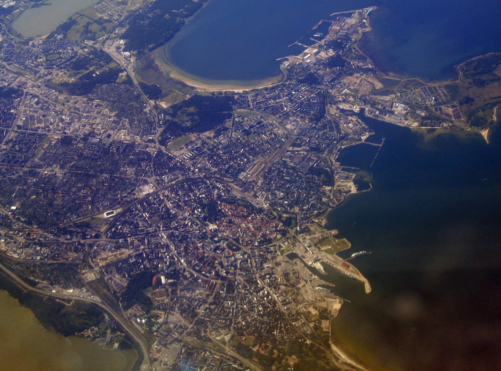 Aerial view over Tallinn's old town and harbour